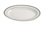 image of Yanco GB-33 Green Band Oval Ceramic Platter, 7" x 4-1/2", White, Dishwasher/Oven/Microwave - Dozen