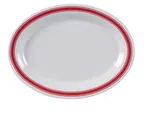 image of Yanco HS-209 - 9-1/2" L x 7-1/4" W Oval Melamine Platter, White Red Band, Dishwasher Safe - Dozen