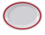 image of Yanco HS-212 - 12" Oval Melamine Platter, White with Red Band Heavy‑Weight Dishwasher Safe - Dozen