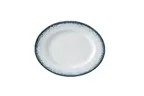 image of Yanco MR-210 - Oval China Plate 10" W x 7 7/8" D x 1" H White/Blue Dishwasher Safe - Dozen