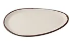 image of Yanco NA-210 Oval Coupe Melamine Dinner Plate, 10" x 6" x 0.75" White with Brown Accent - Dozen
