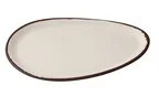 image of Yanco NA-214 Art Oval Dinner Plate, 14" W x 9-3/4" D x 1" H, Melamine, White/Brown Accent - Dozen