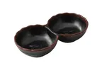 image of Yanco NA-506BK - 4 oz Divided Sauce Dish, 3" W x 5-3/4" D x 1-1/4" H, Melamine, Black/Brown - Dozen
