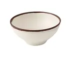 image of Yanco NA-605 Reusable Melamine Bowl, 5.5" Dia x 2.5" H, 16 oz, White With Brown Accent - Dozen