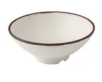 image of Yanco NA-607 Ramen Bowl, 7" Dia x 2-3/4" H, 26 oz Melamine, Round, White/Brown Accent - Dozen