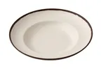 image of Yanco NA-810 Pasta Bowl, 10-3/4" Diameter, 12 Oz, White Melamine, Brown Accent - Dozen