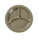 image of Yanco NC-512S 9" Sand Melamine 3‑Compartment Plate, Beveled Foot, Dishwasher Safe - Dozen