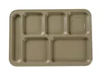 image of Yanco NC-801S Nu-Classic 6-Compartment Rect Tray 14" x 10" Sand Melamine Dishwasher Safe - Dozen