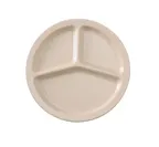image of Yanco NS-702T 10" Tan Melamine 3‑Compartment Round Plate, Dishwasher Safe, NSF - Dozen