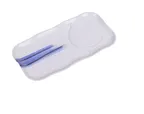image of Yanco OC-5112 Ocean Plate, 12" x 6" Rectangular Porcelain, White/Blue Design, Safe - Dozen