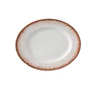 image of Yanco PR-210 Oval China Plate 10"W x7 7/8"D x1"H White/Brown Dishwasher/Microwave Safe - Dozen