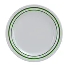 image of Yanco PT-107 - 7-1/4" Round Melamine Dinner Plate, Green/Beige Band, Dishwasher Safe, NSF - Dozen