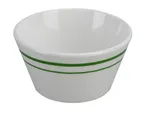 image of Yanco PT-302 - Pine Tree Bouillon Cup, 8 oz (4" Dia. x 2" H), Melamine, Green Band Beige - Dozen