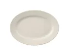 image of Yanco RE-33 Ceramic Oval Platter, 7" x 4-1/2", Wide Rolled Edge, White, Dishwasher Safe - Dozen