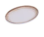 image of Yanco RO-2312 Oval Platter, 12" x 8-1/4" x 1-1/4", White/Brown Porcelain, Dishwasher Safe - Dozen