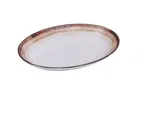image of Yanco RO-2914 - Oval 14" Porcelain Bowl, 36 oz, White/Brown Glazed, Oven/Microwave Safe - Dozen
