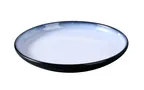 image of Yanco SN-210 Plate – 10" W x 7 1/8" D x 1" H, Two‑Tone White/Black Melamine, Oval Design - Dozen