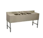 image of Serv-Ware BAR3B60-LR-CWP-V 60" 3 Compartment Underbar Sink w/ 2 Drainboards, 4" Faucet Holes
