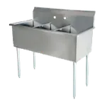 image of Serv-Ware BS3-1821-V 57" Three Compartment Sink, 18"W x 21"L Bowl Without Drainboard - 9" Backsplash