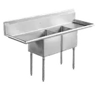 image of Serv-Ware D2CWP18182-18-V 72" Two Compartment Sink, 18"W x 18"L Bowl w/ 2 Drainboards & 12" B.splash