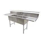 image of Serv-Ware D3CWP1620-V 53" Three Compartment Sink, 16"W x 20"L 3 Bowl Without Drainboard