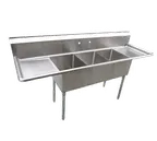 image of Serv-Ware E3CWP18182-18-V 90" Three Compartment Sink, 18"W x 18"L 3 Bowl With 2 Drainboards