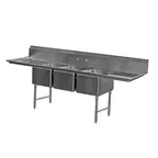image of Serv-Ware E3CWP1824-V 59" Three Compartment Sink, 18"W x 24"L Bowl Without Drainboard
