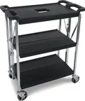 image of Dinex DXSBC152103 Fold 'N Go Metal Utility Cart, 15" x 21", Black, 3 Shelves, Push Handle