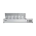 image of Vitlife Commercial VVRX1200/380S Refrigerated Countertop Condiment Station with Stainless Steel Lid, (4) Pan Capacity