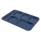 image of Carlisle 4398050 Left‑Handed 6‑Compartment Tray, 14" × 10", Dark Blue Melamine, Dishwasher Safe