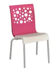 image of Grosfillex US835725 Tempo Stacking Side Chair, Resin Back with Circles Cutout, Pink/White, Tubular Steel Base