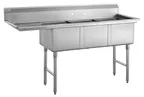 image of Hubert 29N-055 Kratos® 3 Compartment Sink, 69"W X 26"D X 43.5"H, 18 Ga, Bowl