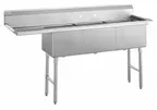 image of Hubert 29N-057 Kratos® 3 Compartment Sink, 76"W X 22"D X 44.75"H, 16 Ga, Bowl