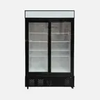 image of Hurakan HKN-MRC37F2S 54" 2-Section Glass Door Merchandising Freezer, 35.7 cu.ft., Black Exterior