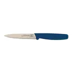 image of Omcan USA 11495 Paring Knife - 4" Spear Point Stainless Steel Blade, Blue Polypropylene Handle