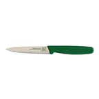 image of Omcan USA 11496 Paring Knife - 4" Spear Point, Wave Edge, Stainless Steel, Green Plastic Handle