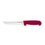 image of Omcan USA 11688 Boning Knife – 6" Straight Stainless Steel Blade, Red Polypropylene Handle, Stamped