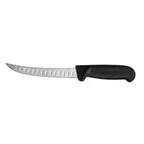 image of Omcan USA 11819 Boning Knife - 6" Curved Granton Edge Steel Blade Black Plastic Handle Stamped