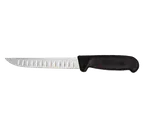 image of Omcan USA 11824 Boning Knife – 6" Straight Granton Edge, Stainless Steel, Black Plastic Handle