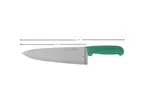 image of Omcan USA 12003 Chef Knife – 8" Blade Stamped Stainless Steel Green Polypropylene Handle – Cutlery