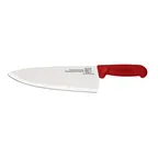 image of Omcan USA 12117 Chef Knife – 10" Stamped Medium Blade, Stainless Steel, Red Polypropylene Handle