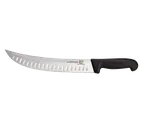 image of Omcan USA 12173 Butcher Knife, 12" Granton Edge, Stamped Blade, Black Plastic Handle
