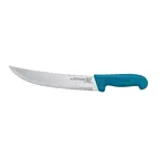 image of Omcan USA 12211 Steak Knife – 10" Curved Stainless Steel Blade, Blue Poly Handle, 10"-14" Length