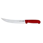 image of Omcan USA 12350 Breaking Knife - 10" Curved Stamped Blade, Stainless Steel, Red Poly Handle