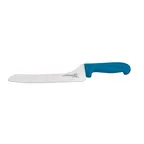 image of Omcan USA 12434 - 9" Offset Wave Edge Slicing Knife, Stamped Polypropylene Blue Handle Meat Carving