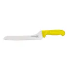 image of Omcan USA 12444 Slicing Knife, 9" Off‑Set Blade, Wave Edge, Stamped, Yellow Polypropylene Handle