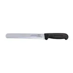image of Omcan USA 12644 Slicing Knife – 10" Straight Wave Blade, Stamped Style, Black Polypropylene Handle