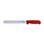 image of Omcan USA 12668 Slicing Knife – 10" Blade, Wave Edge, Stamped, Red Polypropylene Handle