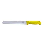 image of Omcan USA 12672 Slicing Knife, 10" Straight Blade, Wave Edge, Stamped, Yellow Polypropylene Handle