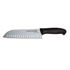 image of Omcan USA 12761 - 7" Granton Edge Chef Knife, Stainless Steel Blade, Black Plastic Handle, Cutlery